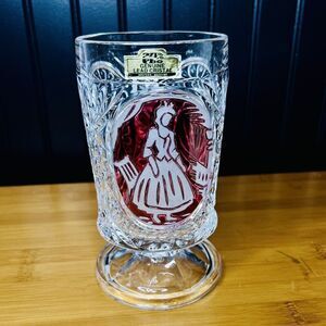 24% PBO Hand Cut Red to Lead Crystal Footed Mug Large Western Germany Woman Girl